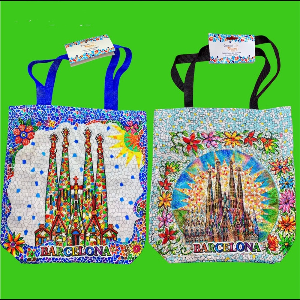 NWT 2 Bags Reusable Tote Barcelona Spain shopping Large Gift